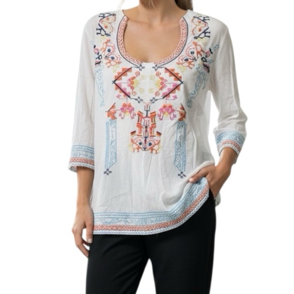 Harper Embroidered White Cotton Blouse Sz Small